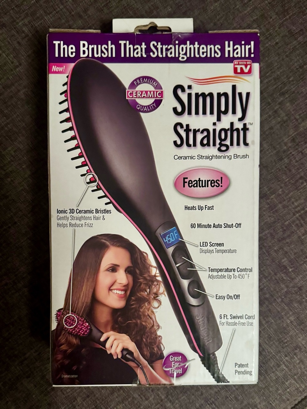 Simply Straight Ceramic Straightening Brush Hair Styling Tool- new in box